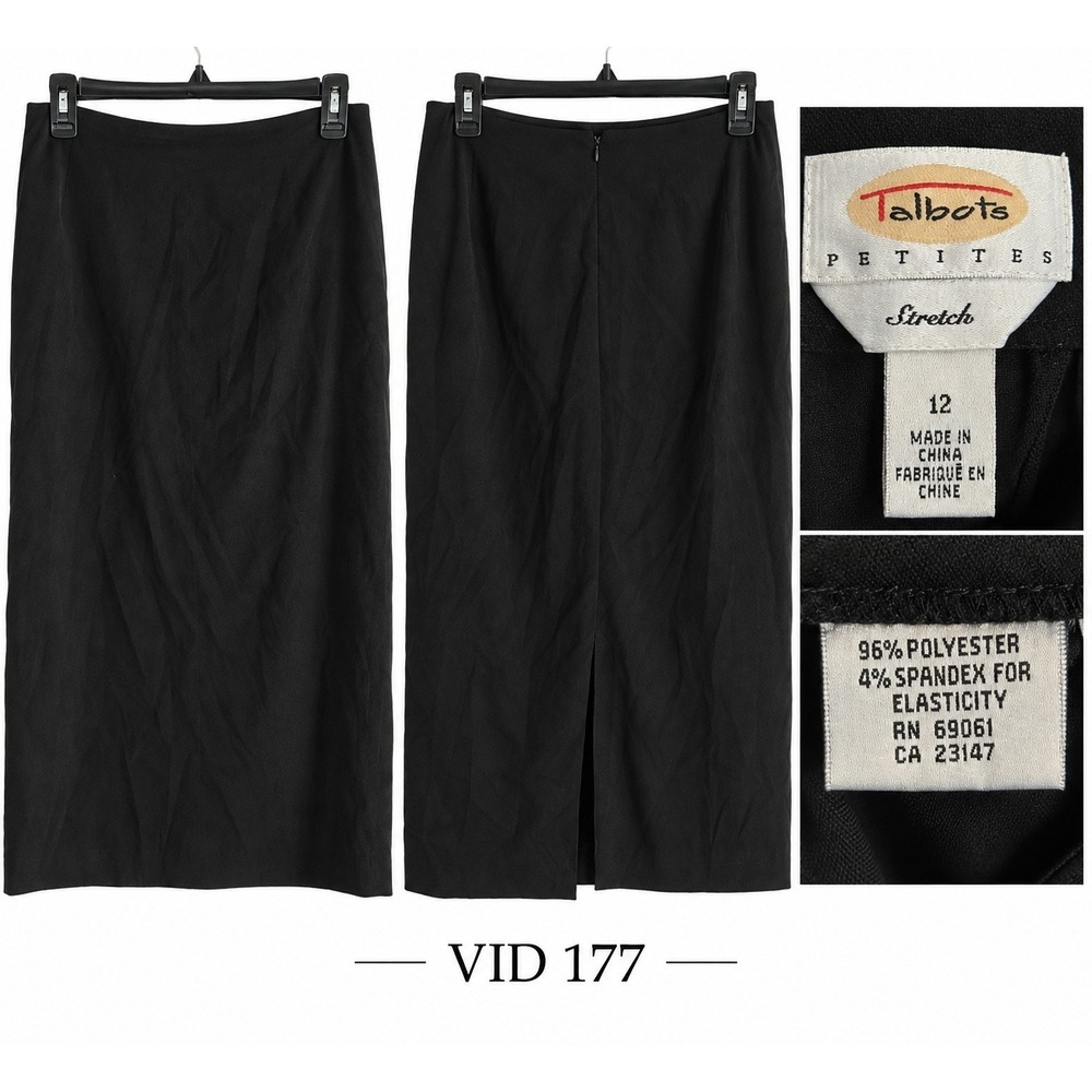VID 177 Talbots Petites Stretch Black Long Pencil Skirt Size 12 Career Workwear
